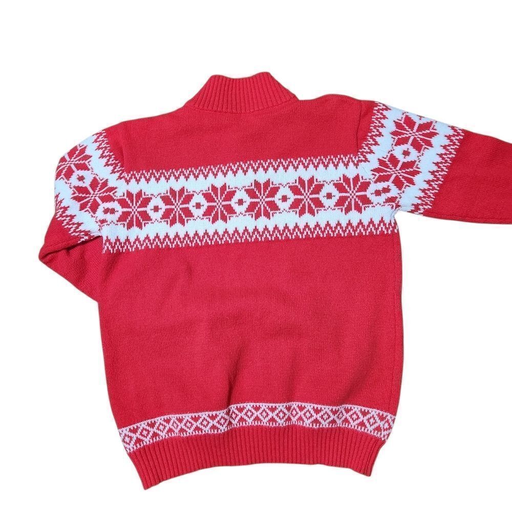 Men's Winter Sweater Large Red White Winter V Neck Fair Isle Nordic Acrylic - Picture 10 of 10